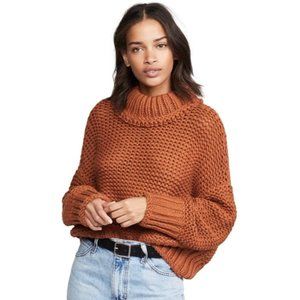 Free People My Only Sunshine Mock Neck Chunky Knit Sweater Sz S